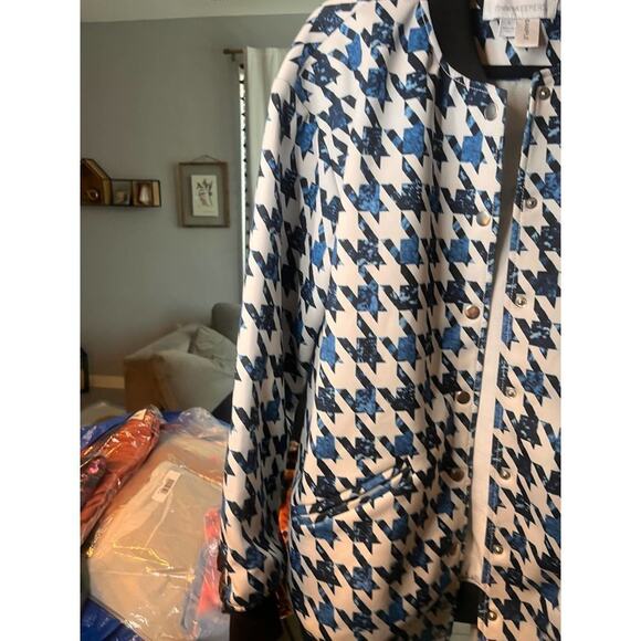 Finders Keepers Womens Blue Houndstooth Bomber Jacket Small - Picture 4 of 7